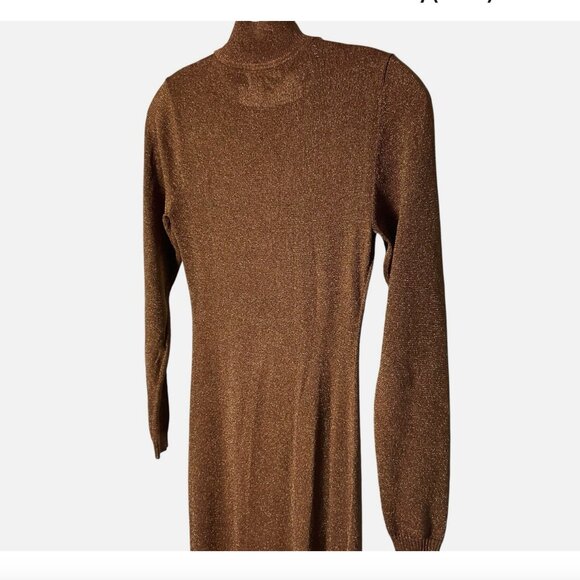 Ronny Kobo Dress Sheer Metallic Long-Sleeve Mock Neck Bronze Size XS *READ FLAW* - Picture 7 of 9